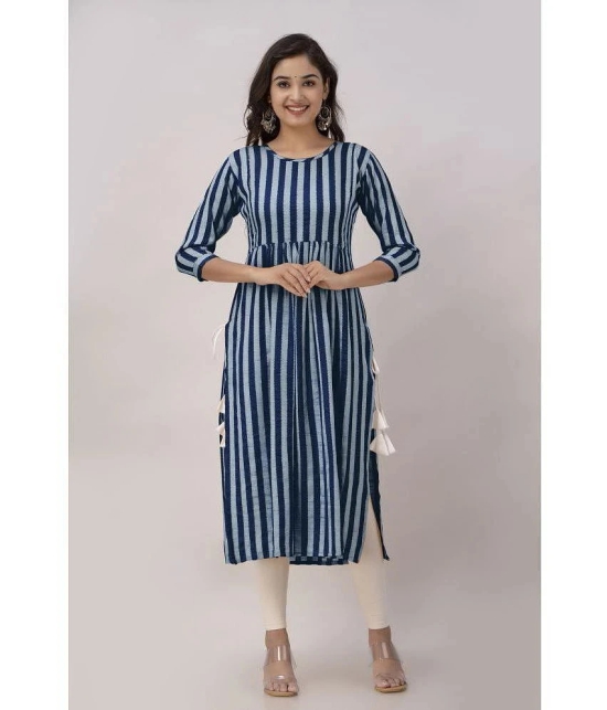 Kapadia Rayon Striped Nayra Womens Kurti - Navy ( Pack of 1 ) - None