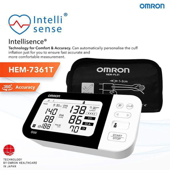 Omron HEM 7361T Bluetooth Digital Blood Pressure Monitor with Afib Indicator and 360Ã?Â° Accuracy Intelliwrap Cuff for Most Accurate Measurements (White)