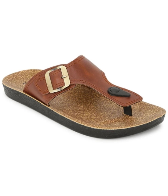 UrbanMark Men Comfortable Birkenstock T-Shape with Side Buckle Thong Flip-Flop -Tan - None