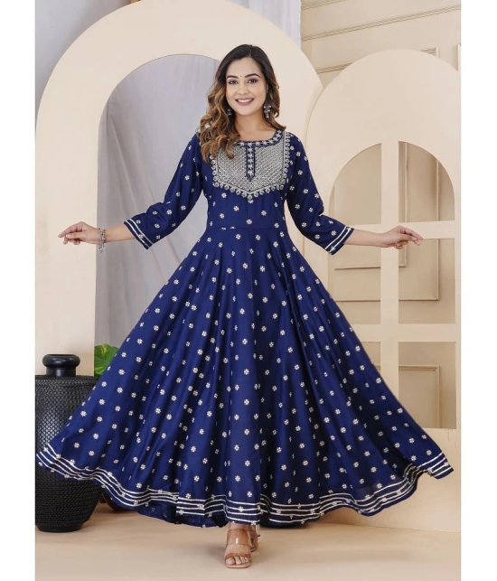 Lee Moda Rayon Embroidered Anarkali Womens Kurti - Blue ( Pack of 1 ) - None