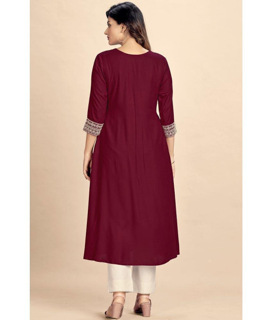 Glomee Rayon Embroidered Nayra Women's Kurti - Maroon ( Pack of 1 ) - None