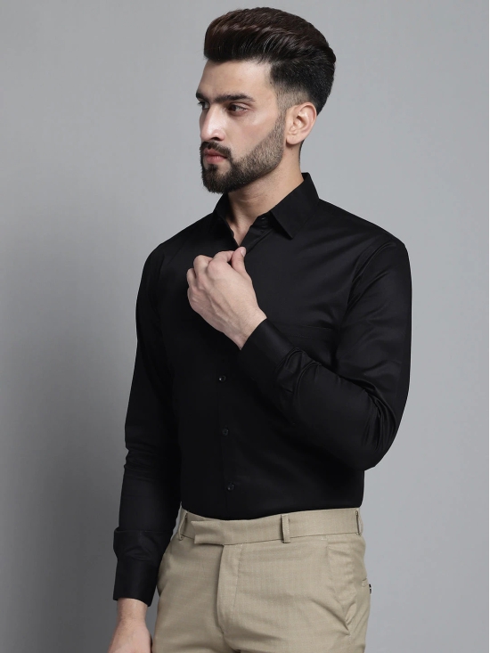 Mens Cotton Solid Formal Shirt-L / Black