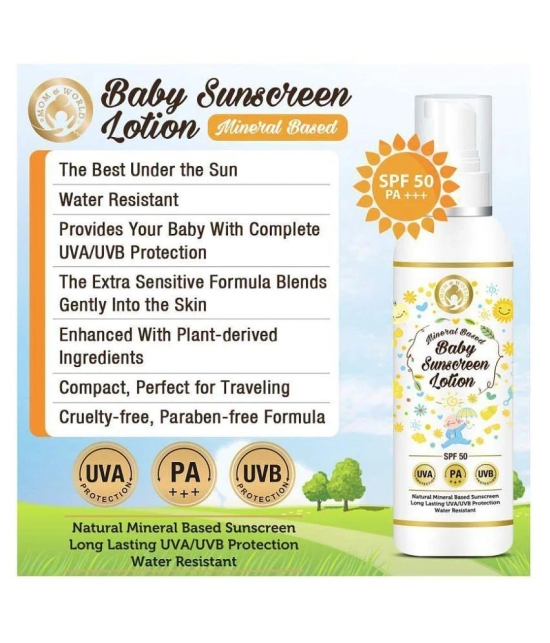 Mom & World Mineral Based Baby Sunscreen Lotion, SPF 50 PA+++, 120ml - UVA/UVB Protection, Water Resistance