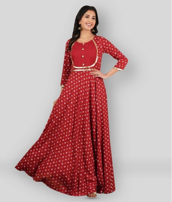 GOD BLESS - Maroon Anarkali Rayon Womens Stitched Ethnic Gown ( Pack of 1 ) - None