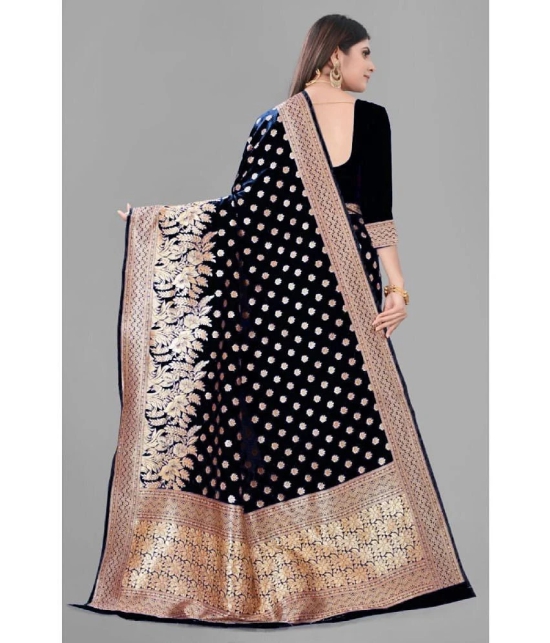 Gazal Fashions Banarasi Silk Embellished Saree With Blouse Piece - Black,Beige ( Pack of 1 ) - Black,Beige