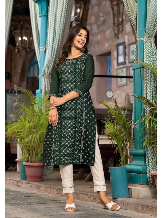 Juniper Rayon Printed Straight Womens Kurti - Green ( Pack of 1 ) - None