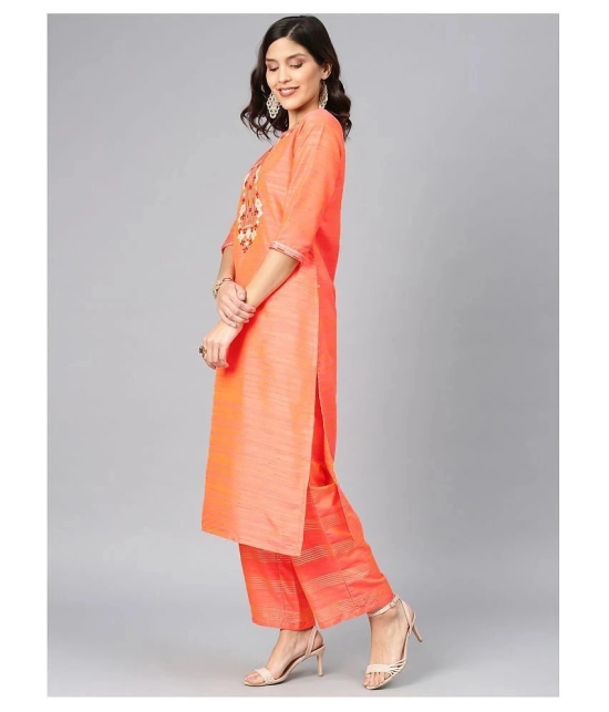 Alena Orange Polyester Straight Kurti - XS