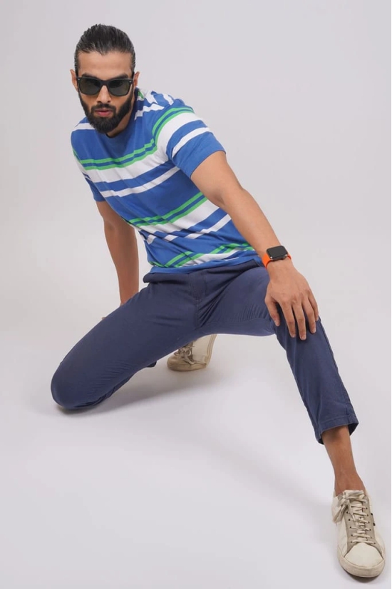 Men's Blue Striped Crew Neck T-Shirt