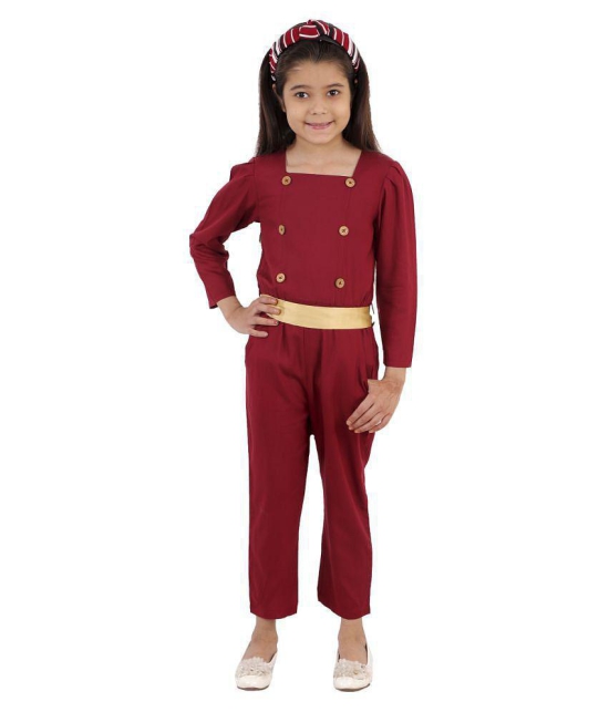 Kids Cave - Maroon Rayon Girls Jumpsuit ( Pack of 1 ) - None