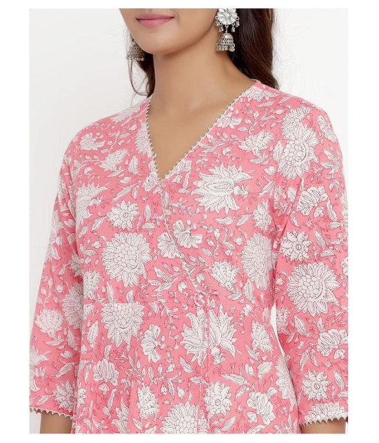 Angiya Pink Cotton Angrakha Kurti - - 3XL