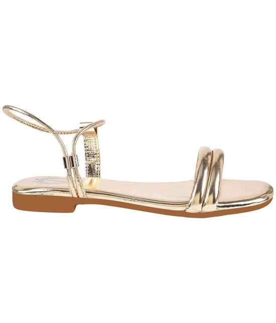 Shoetopia Embellished Backstrap Golden Flat Sandals For Girls - None