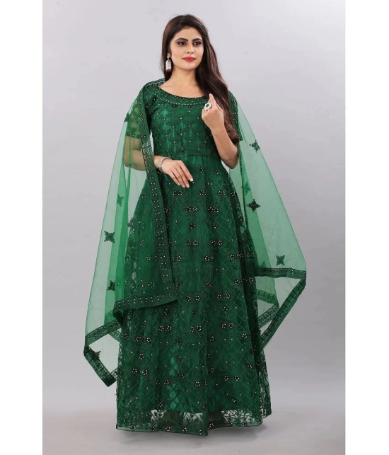 Apnisha - Green Flared Net Womens Semi Stitched Ethnic Gown ( Pack of 1 ) - None