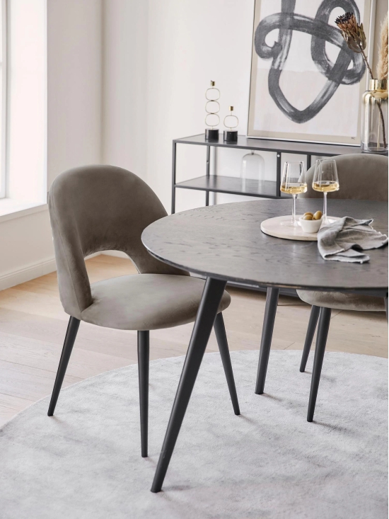 Dining Chair Black With Light Grey Fabric Finish-Grey