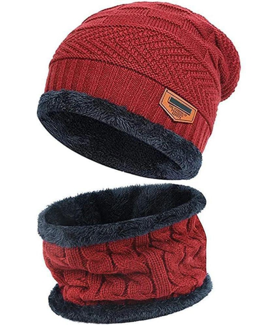 Leavess - Red Woollen Men's Cap ( Pack of 1 ) - Red