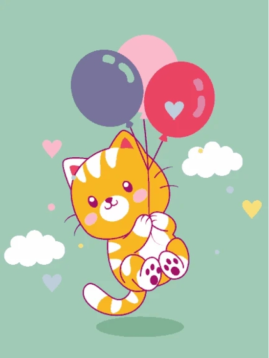 Kitty with Balloons-MDF Frame