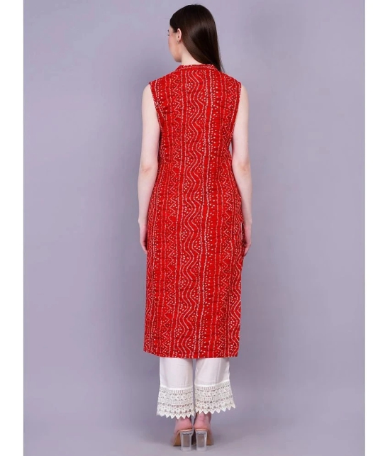 HIGHLIGHT FASHION EXPORT Rayon Printed Straight Womens Kurti - Red ( Pack of 1 ) - None