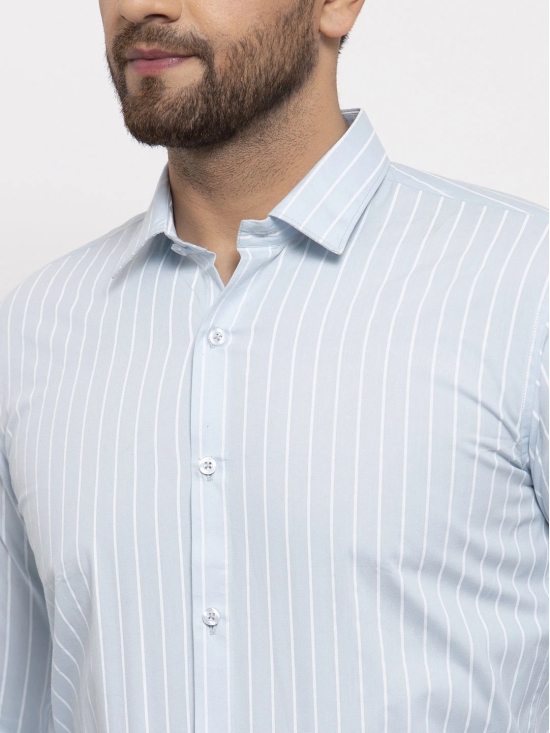 Indian Needle Blue Mens Cotton Striped Formal Shirts-L / Blue