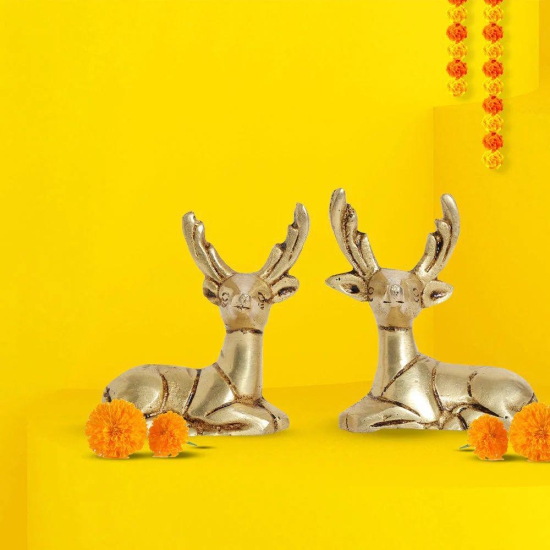 Brass Deer Figurines | Set of 2 | 100% Pure Brass | Yellow Antique Finish