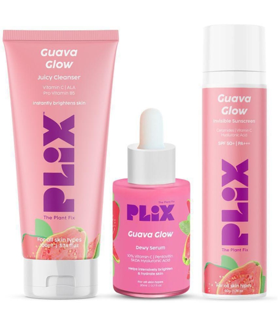 Plix Vitamin C Guava Skincare Combo, Face Serum, Cleanser & Zero White Cast Sunscreen(Pack of 3)