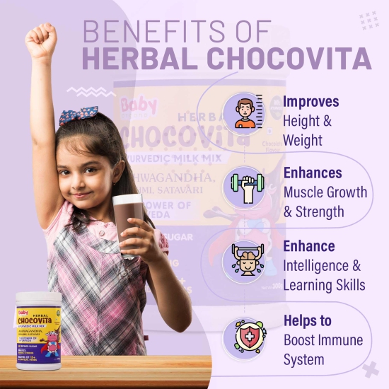 BabyOrgano Herbal Chocovita Health & Nutrition Drink | 100% Ayurvedic Herbs | No Refined Sugar | Make Bones Strong | Supports Weight & Height Gain | FDCA Approved-Pack Of 3