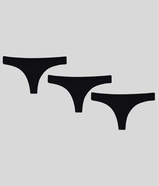 Leading Lady - Black Cotton Solid Womens Thongs ( Pack of 3 ) - M