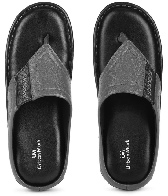 UrbanMark Men Extra Comfort Faux Leather Outdoor Slippers- Grey - None