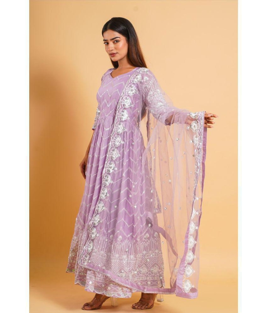 Estela - Purple Anarkali Organza Womens Stitched Salwar Suit ( Pack of 1 ) - None