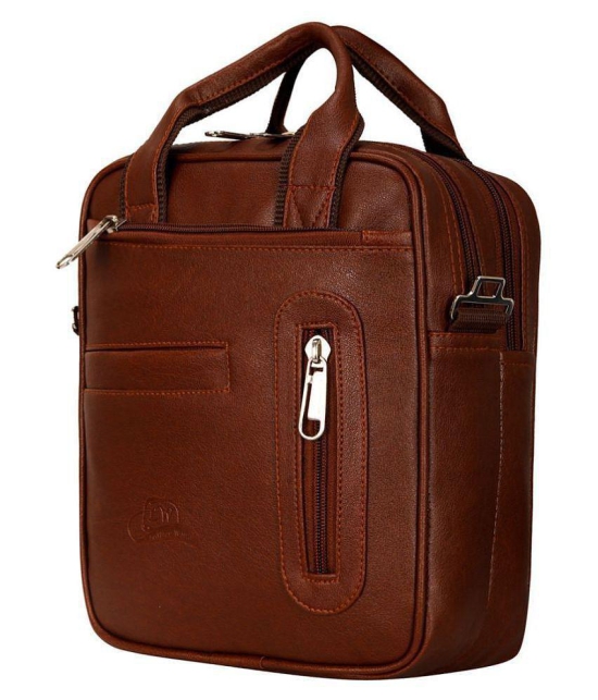 Leather World Messenger Bag Tan Leather Casual Messenger Bag - Tan