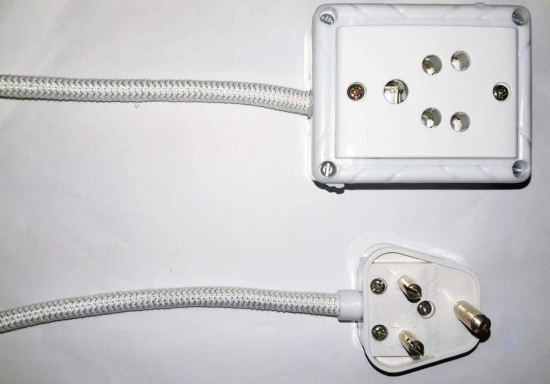 Tia 1 Sockets Power Extension with 8 m Cotton Cord, Anchor Socket and Plug (6 A)