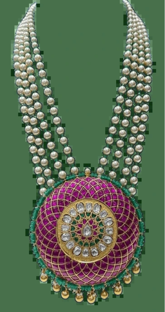 Exquisite Kundan Meenakari Pearl Necklace Set with Ruby Stones