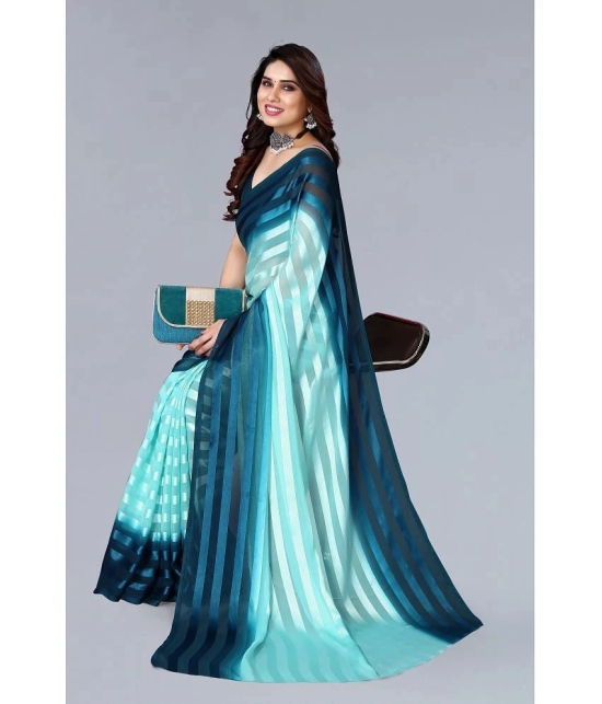 ANAND SAREES Satin Striped Saree With Blouse Piece - Turquoise ( Pack of 1 ) - Turquoise