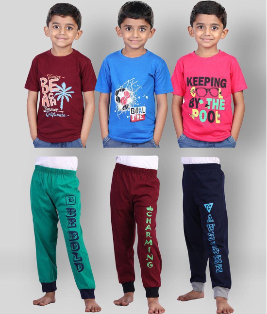 JILZ - Multi Cotton Boy's T-Shirt & Trackpants ( Pack of 3 ) - None