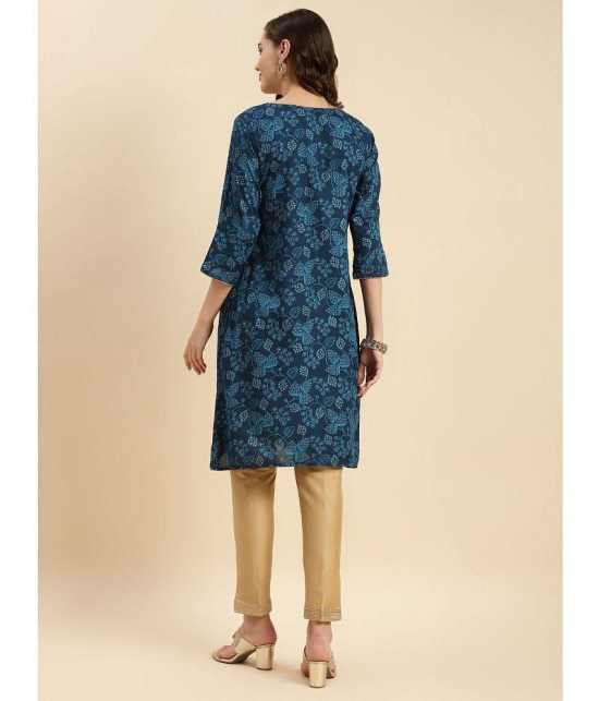 Rangita Rayon Printed Straight Womens Kurti - Blue & Yellow ( Pack of 2 ) - None