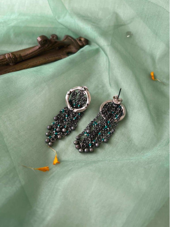 Jharna oxidised silver earring with chain details