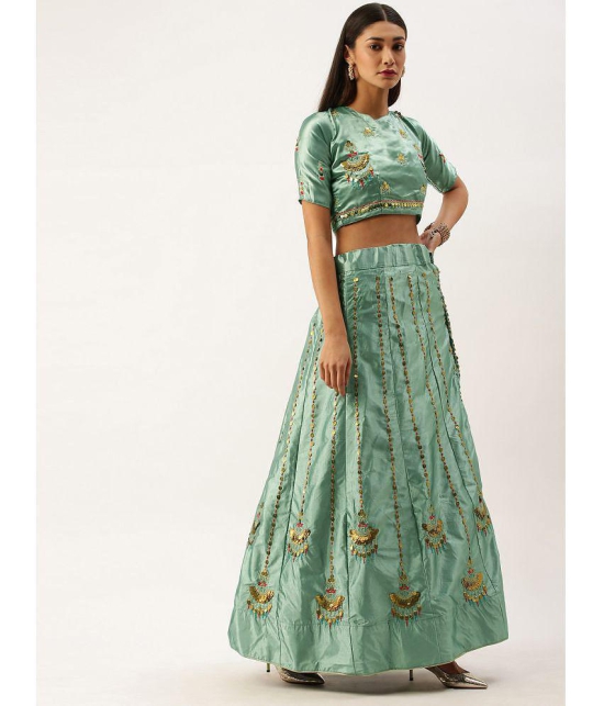 Om Shantam Sarees Green,Pink Silk Blends Chaniya Choli Semi Stitched Lehenga Single - Free Size