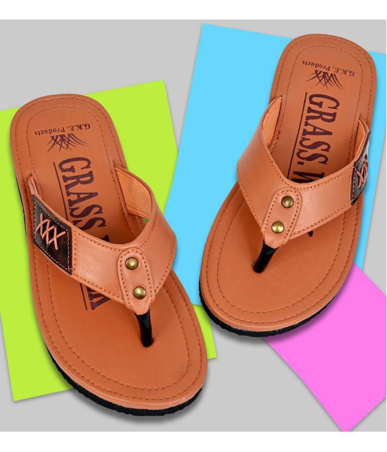 GRASS WALK - Tan Mens Thong Flip Flop - None