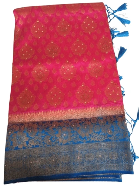 Pink and gold zari woven Kanjivaram silk saree with blouse piece