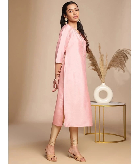 Janasya Silk Blend Solid Straight Womens Kurti - Pink ( Pack of 1 ) - None