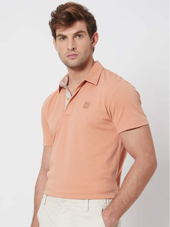 Peach Plain Plain Slim Fit Casual Polo