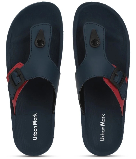 UrbanMark Men Comfortable T-Shape With Side Buckle Thong Flip-Flop - Navy - None