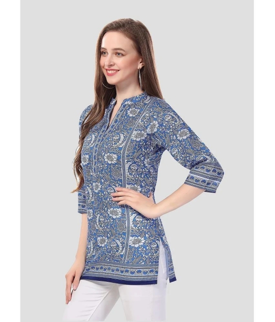 Meher Impex Cotton Blend Printed A-line Womens Kurti - Blue ( Pack of 1 ) - None