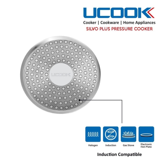 UCOOK By UNITED Ekta Engg. Silvo Plus 5 Litre Bulging Shape Aluminium Inner Lid Induction Pressure Cooker, Silver