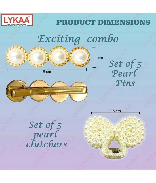 Lykaa Stylish Fancy Pearl Hair Clips, Rhinestone Crystal Golden Hair Pins (Pack of 10) Multicolor - Multi