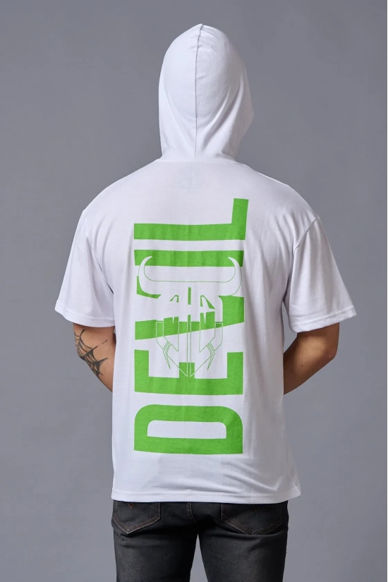 Devil (in Green) Printed White Hooded Oversized T-Shirt for Men L