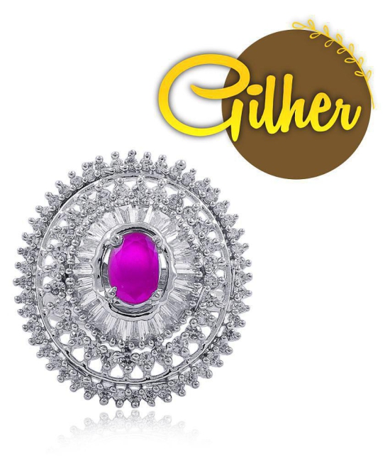 Gilher Fancy American Diamond Pink Ruby Stone Cocktail Ring With Adjustable Size For Women And Girls - None