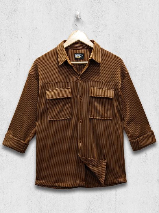 Stripe Textured Brown Full Sleeve Shirt-S / Brown