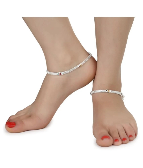 AanyaCentric Combo of 2 Pair Silver Plated White Metal Indian Traditional Ethnic Payal Anklets - Silver