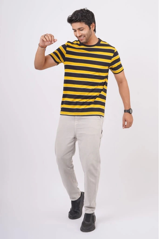 Men's Yellow Striped Crew Neck T-Shirt