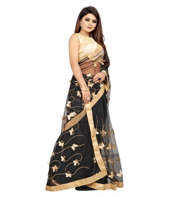 Gazal Fashions - Black Net Saree With Blouse Piece (Pack of 1)