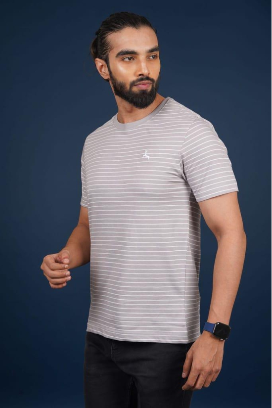 Men's Grey Striped Crew Neck T-Shirt